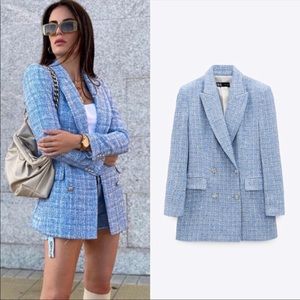 🔥Bloggers Fav🔥 Zara Douboe breasted Textured Weave Jacket